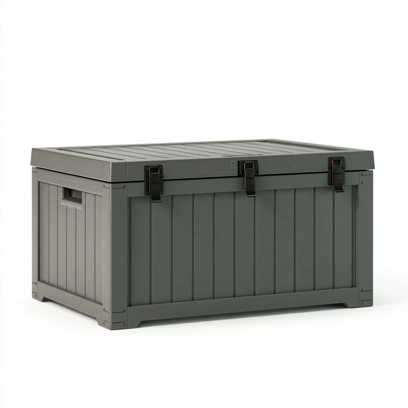 Coffre de rangement extérieur 120 x 62 x 63 cm en résine gris anthracite avec couvercle verrouillable
