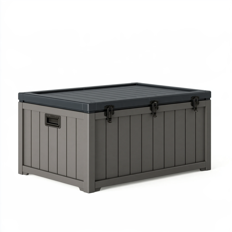 Coffre de rangement extérieur 120 cm en résine anthracite avec couvercle verrouillable