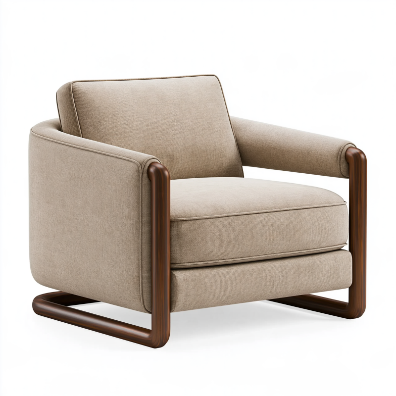Fauteuil 85 x 82 x 82 cm en tissu beige et bois marron style contemporain