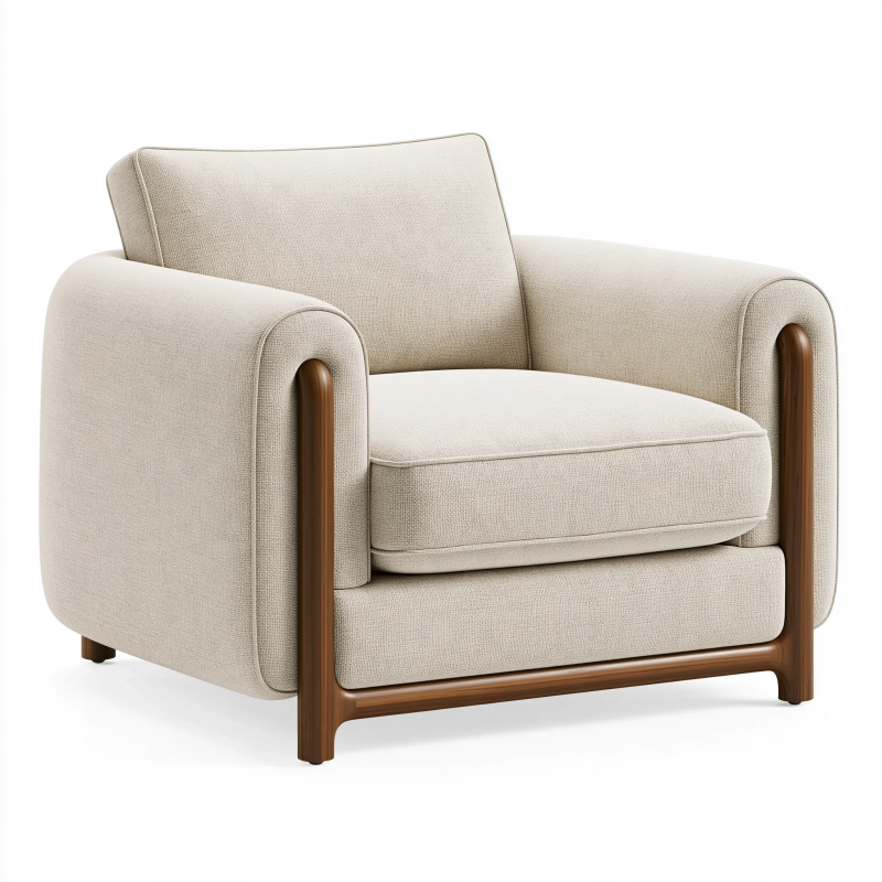 Fauteuil 90 x 88 x 82 cm en tissu beige et bois brun pour salon style contemporain