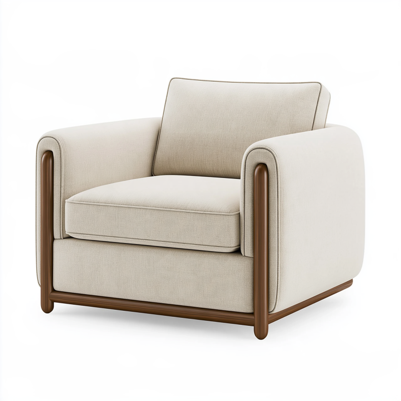 Fauteuil 100 x 90 x 85 cm en tissu beige avec structure en bois style contemporain