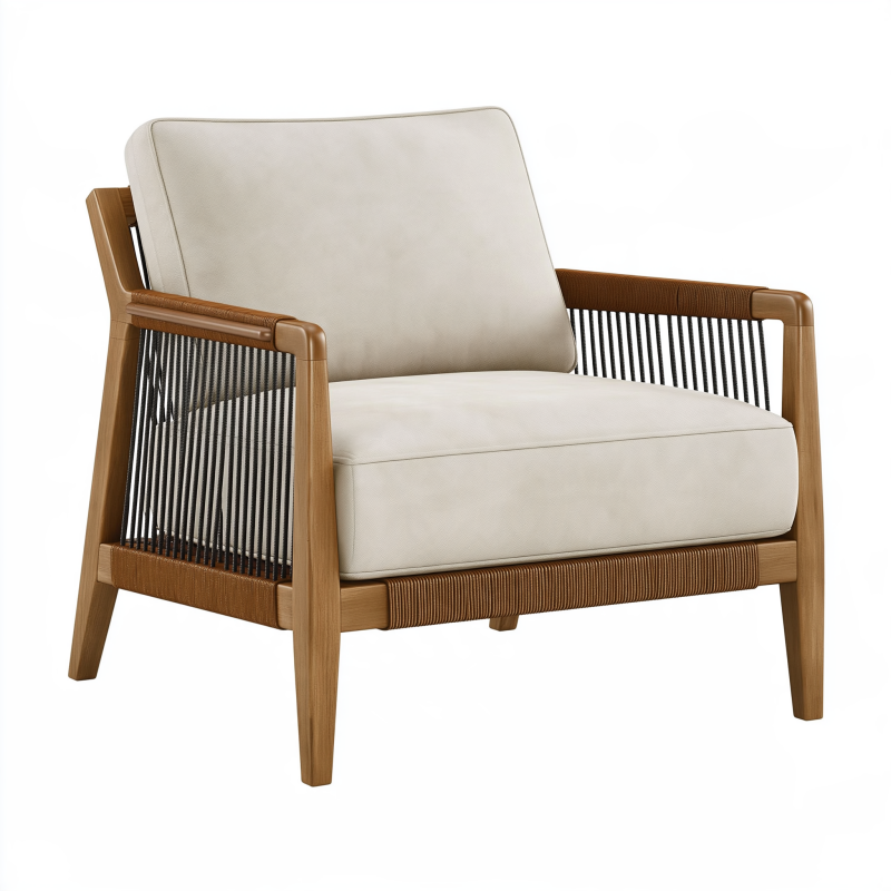 Fauteuil 78 x 82 x 82 cm en bois beige et noir avec accoudoirs tressés