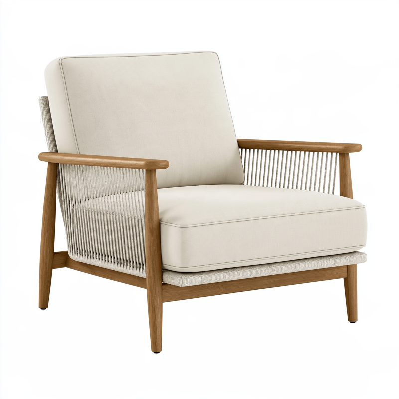 Fauteuil 78 x 82 x 78 cm en bois beige avec accoudoirs tressés style contemporain