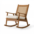 Fauteuil à bascule 70 x 100 x 105 cm bois brun cannage naturel assise tissu écru style scandinave