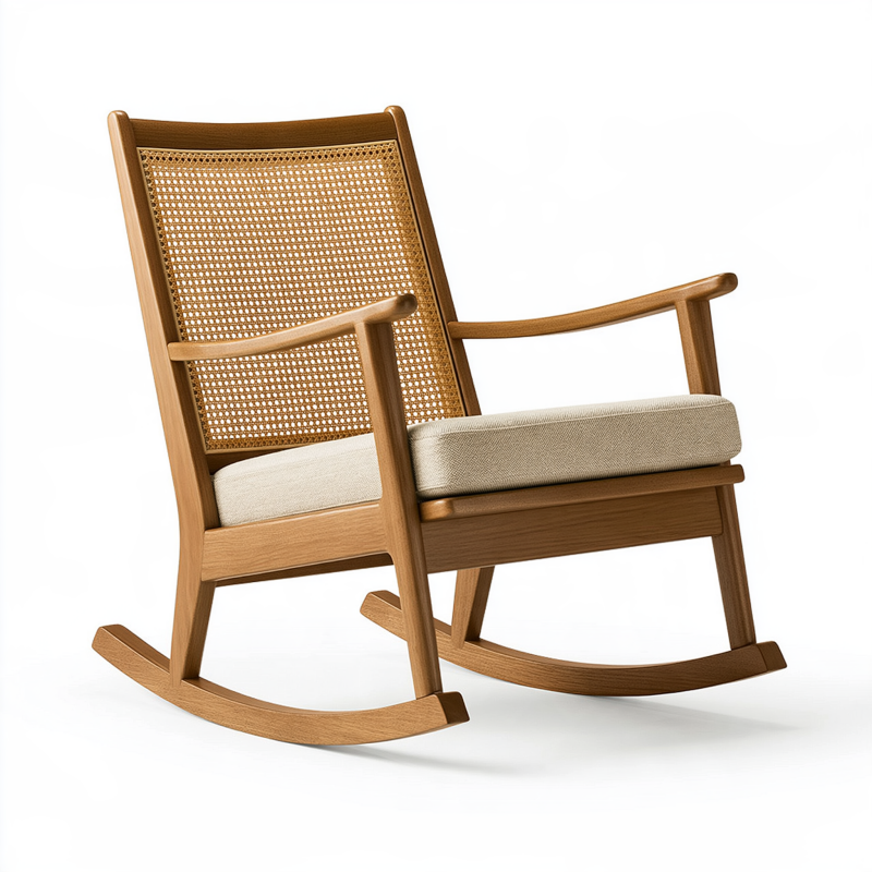 Fauteuil à bascule 95 x 68 x 105 cm en bois brun avec cannage naturel pour intérieur