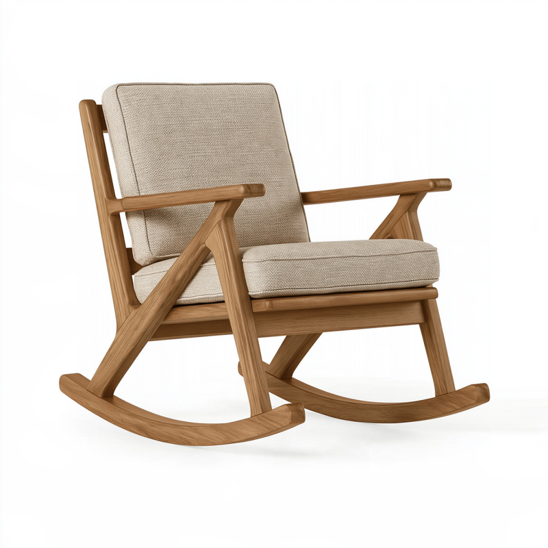 Fauteuil à bascule 68 x 90 x 98 cm en bois beige avec assise textile style scandinave