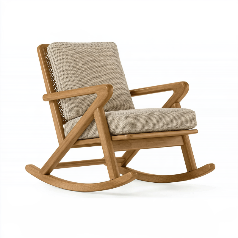 Fauteuil à bascule 70 x 90 x 95 cm en bois et tissu beige style scandinave