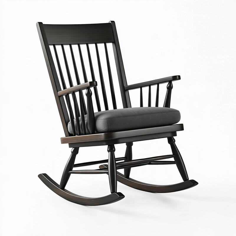 Fauteuil à bascule 105 x 70 x 100 cm en bois noir avec assise rembourrée style traditionnel