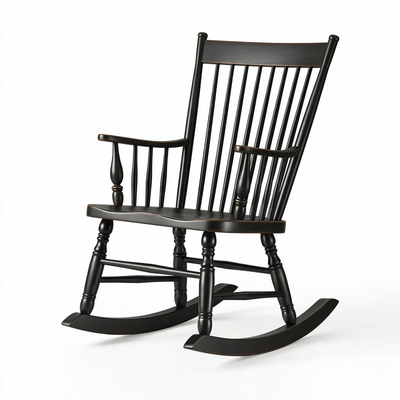 Fauteuil à bascule 70 x 55 x 110 cm en bois noir pour intérieur style traditionnel