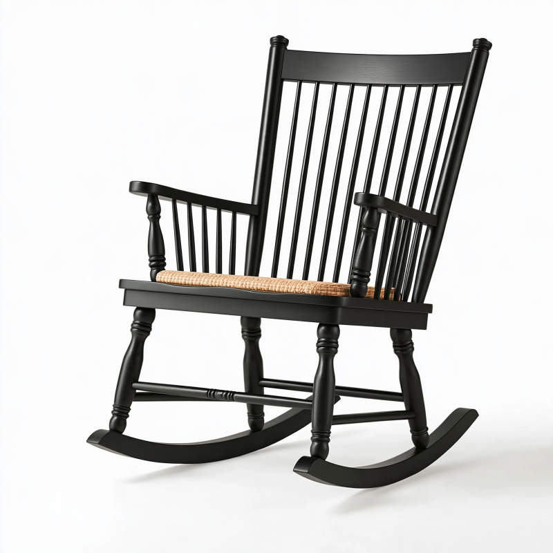 Fauteuil à bascule 70 x 95 x 110 cm en bois noir assise tressée style traditionnel