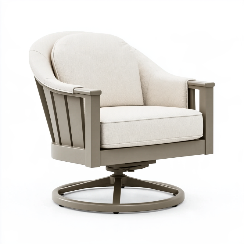 Fauteuil pivotant 82 x 86 x 88 cm en tissu beige avec structure métallique style contemporain