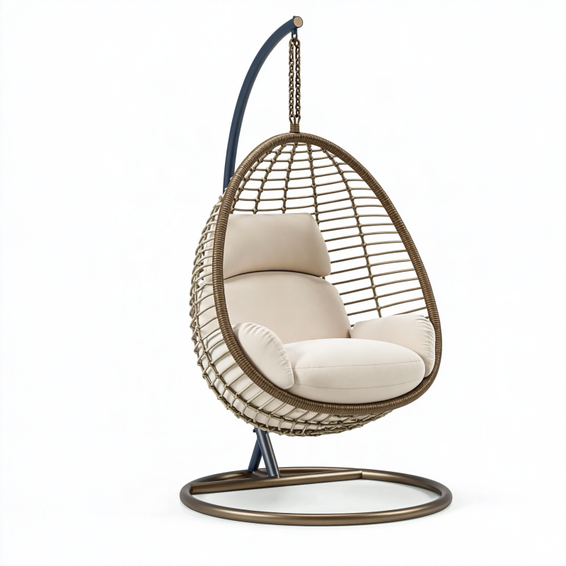 Fauteuil suspendu 105 x 105 x 195 cm en métal et résine tressée beige style bohème