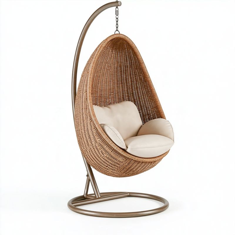 Fauteuil suspendu 105 x 105 x 195 cm en rotin brun avec structure en acier pour intérieur