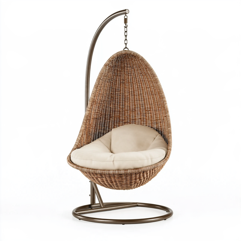 Fauteuil suspendu 105 x 105 x 195 cm en rotin marron avec structure métallique style bohème