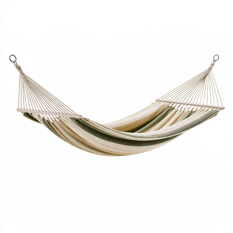Hamac à barres 320 x 140 cm en tissu beige/vert pour jardin style rayé