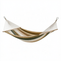 Hamac 300 x 140 cm en tissu tissé beige vert et blanc avec barres en bois pour jardin
