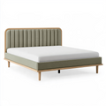 Lit 160 x 200 cm en tissu vert avec cadre en bois - tête de lit capitonnée