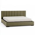 Lit double 160 x 200 cm en tissu vert kaki avec tête de lit capitonnée