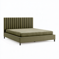 Lit double 160 x 200 cm en tissu vert olive avec tête de lit capitonnée