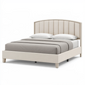 Lit 160 x 200 cm beige en tissu avec tête de lit capitonnée - Style contemporain