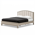 Lit double 160 x 200 cm en bois beige avec tête de lit capitonnée